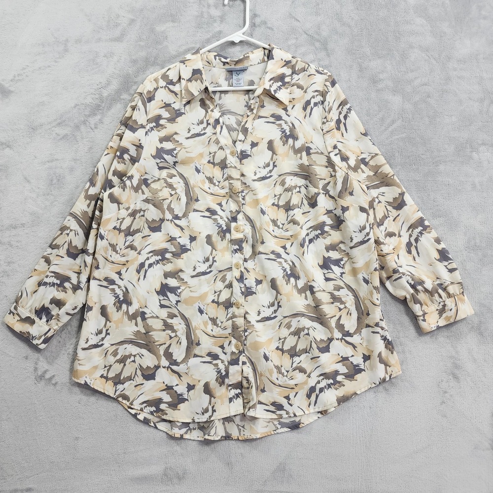 Maggie‎ Barnes For Catherines Top Womens 0X Floral Button Up Tunic Long Sleeve